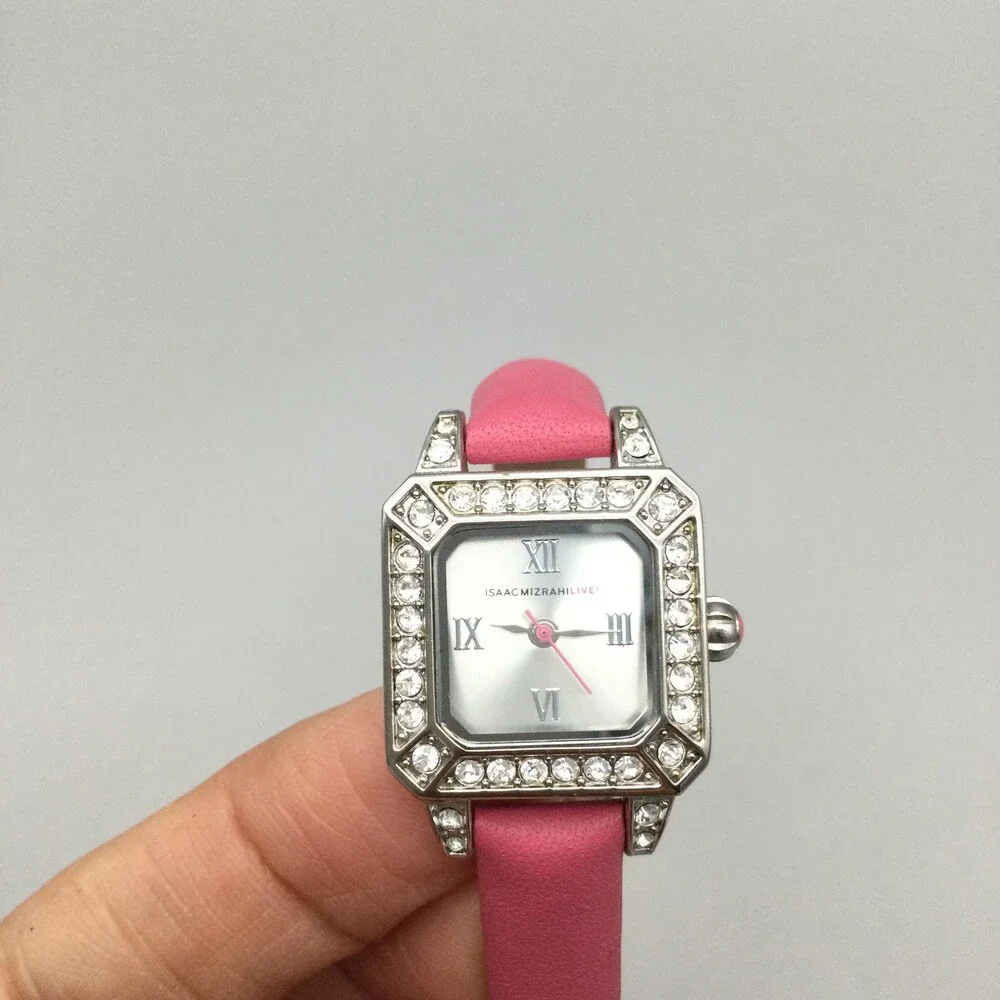 Isaac Mizrahi Live Womens Watch 21mm Silver Tone Pink Leather New Battery